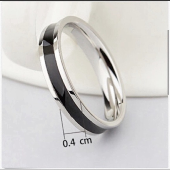 Black White Enamel Coated Ring Wedding Band - Picture 10 of 16